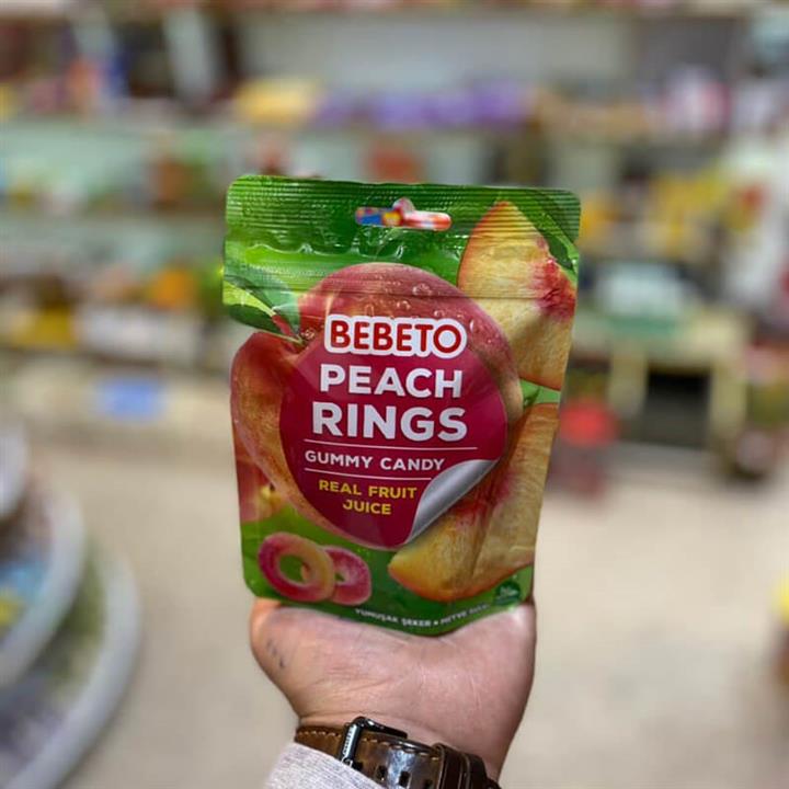 پاستیل حلقه‌ای هلو ببتو 60 گرم Bebeto Peach Rings Gummy Candy 60G real fruit juice